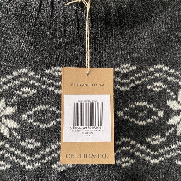 NWT Celtic & Co. Fair Isle Stripe Funnel Neck Sweater Charcoal - Picture 5 of 16